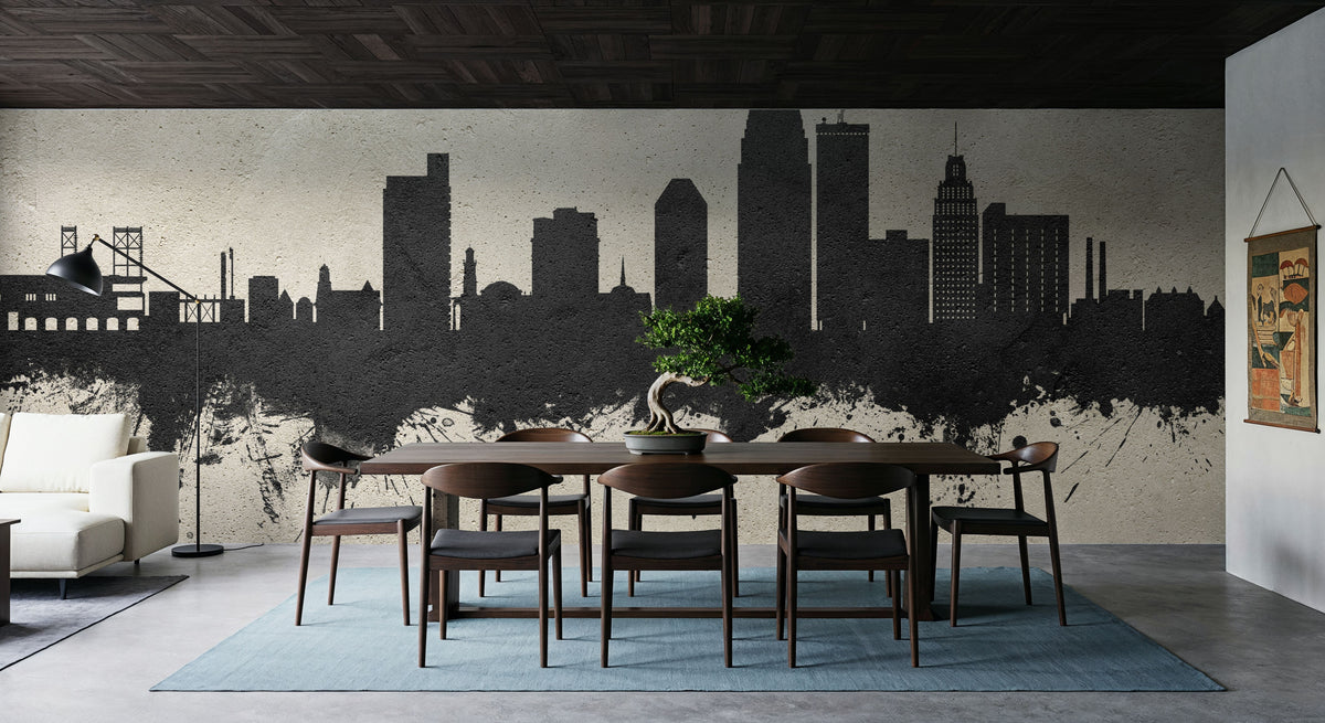 Winston-Salem North Carolina Skyline Concrete Mural Wallpaper - room preview 04