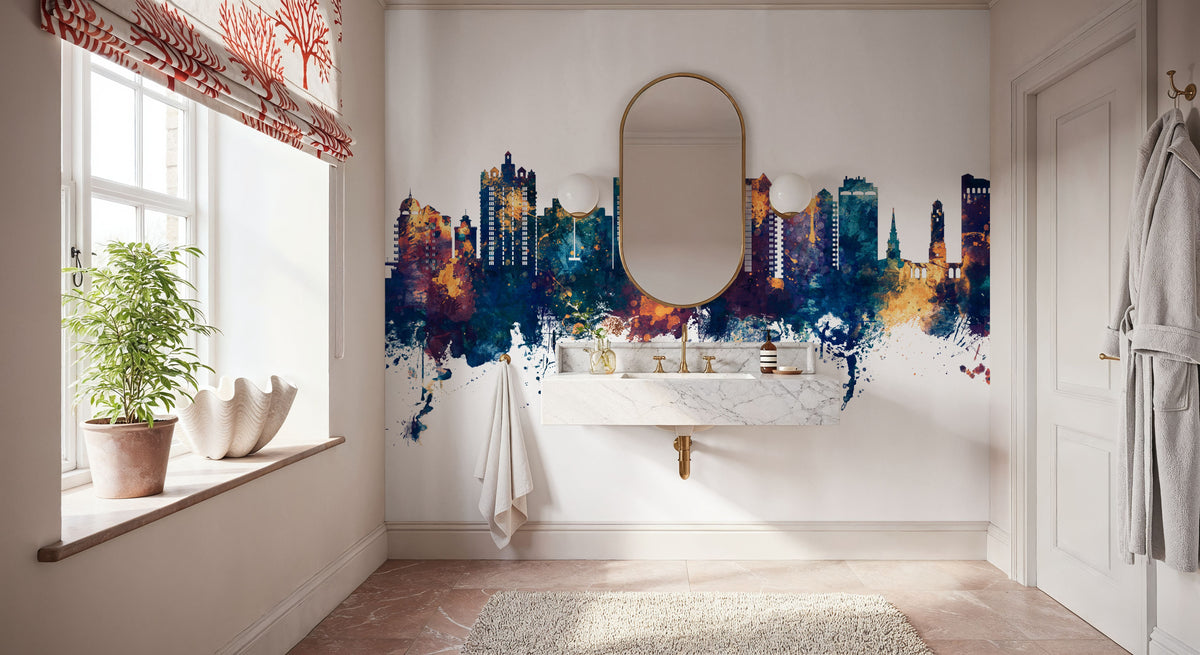 Sarasota Florida Skyline Blue & Bronze Mural Wallpaper - room preview 04