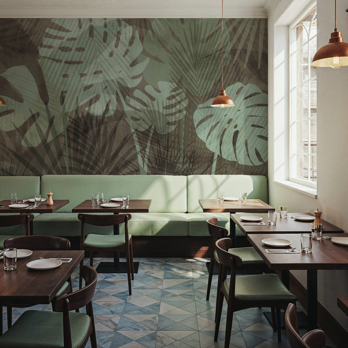Big Monstera Leaves, Earth Mural Wallpaper - room preview 04