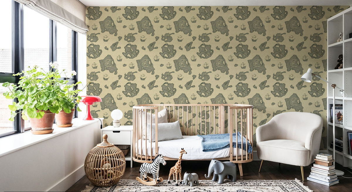 Treasure Map Washed Mural Wallpaper - room preview 04