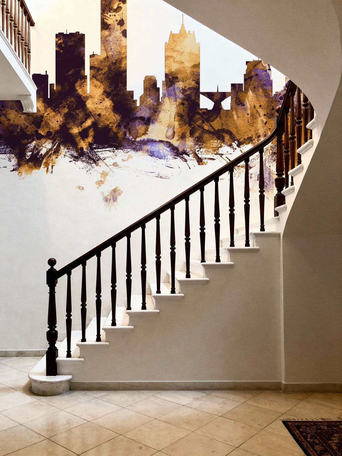 Milwaukee Wisconsin Skyline Purple & Gold Mural Wallpaper - room preview 04