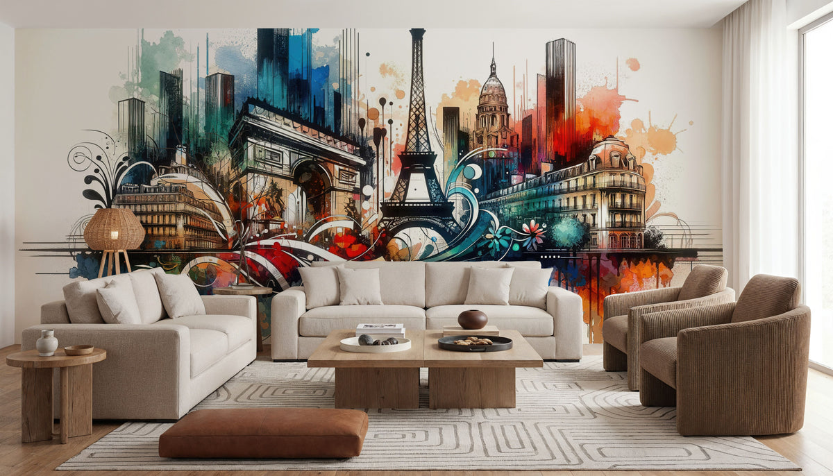 Watercolor Skyline Paris III Mural Wallpaper - room preview 04
