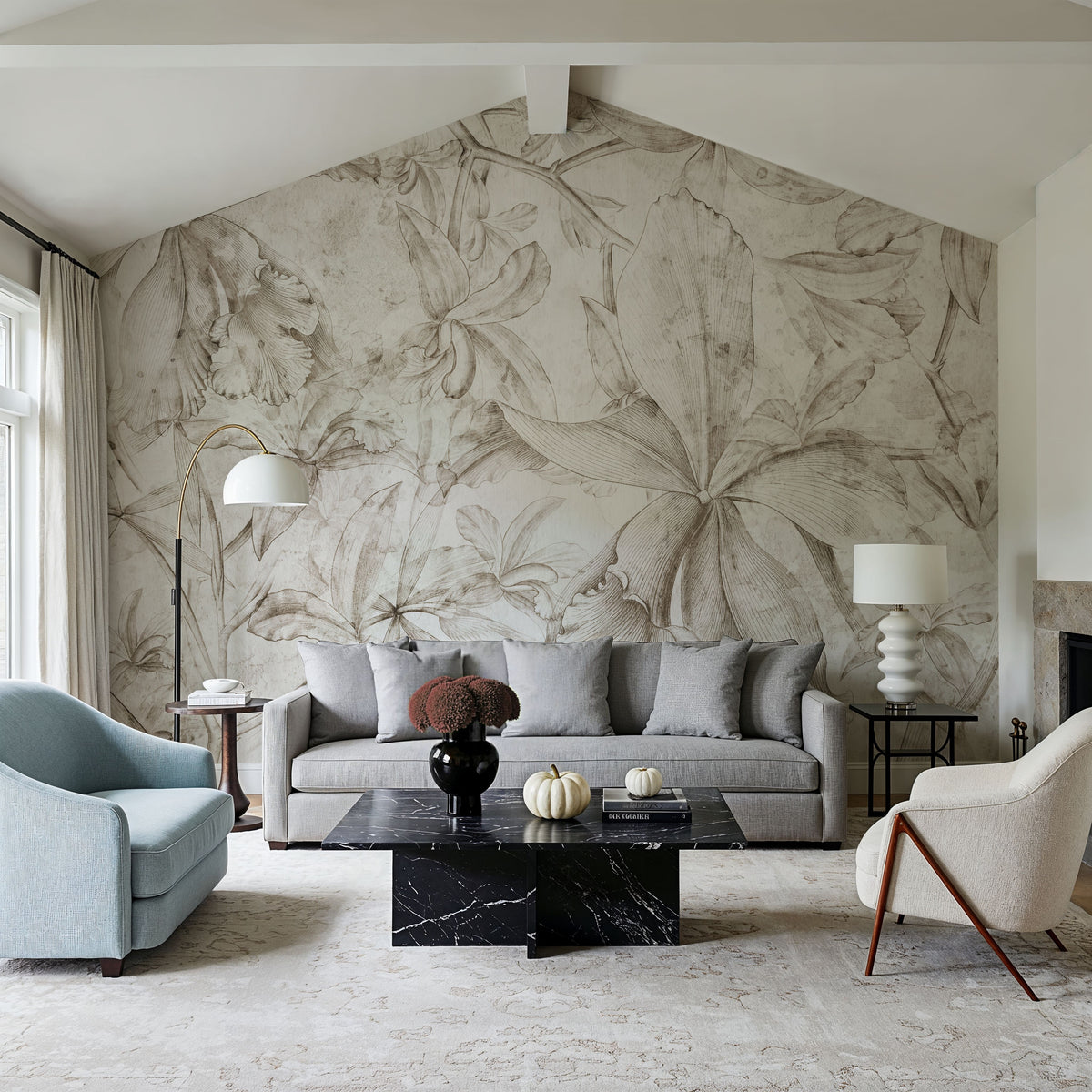 Orchids Sketch Mural Wallpaper - Light Tone - room preview 04