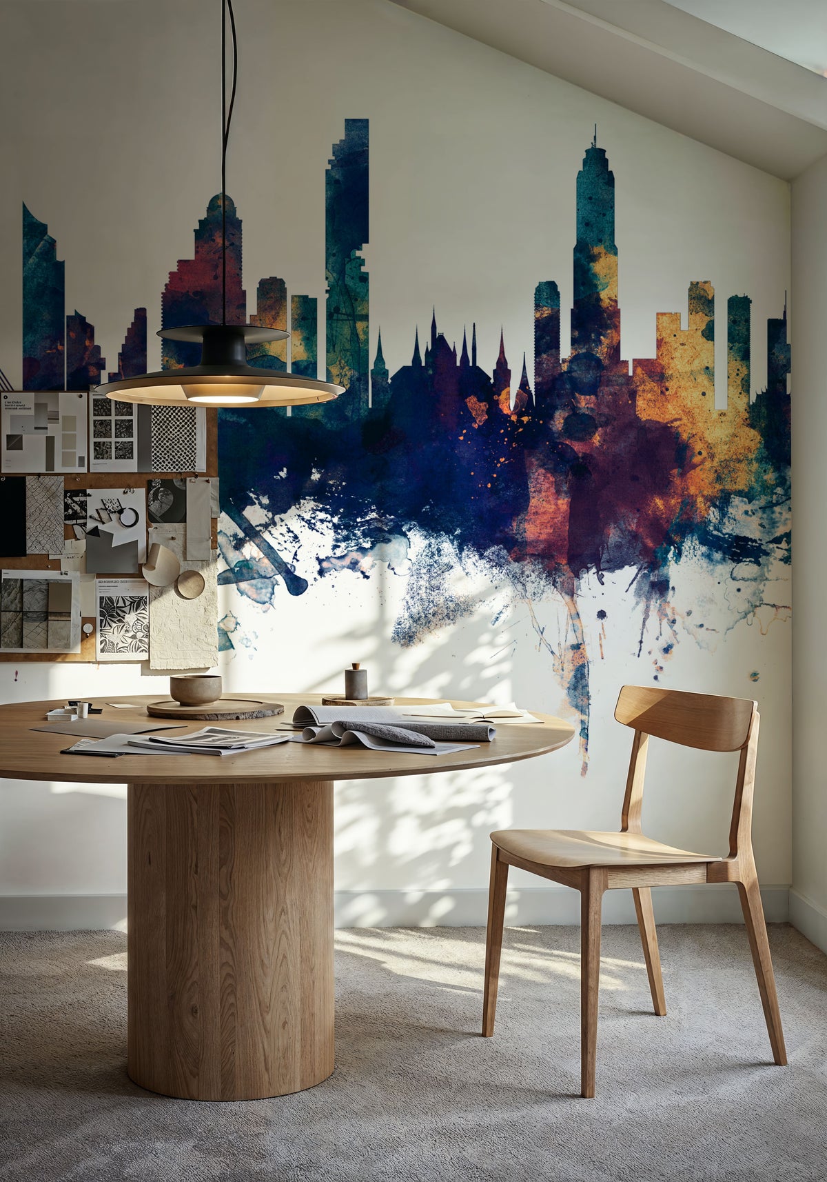 Bangkok Thailand Skyline Blue & Bronze Mural Wallpaper - room preview 04