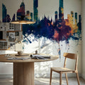 Bangkok Thailand Skyline Blue & Bronze Mural Wallpaper - room preview 04