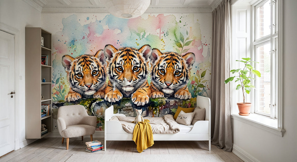 Tiger Cubs - Cute Baby Animals Series Mural Wallpaper - room preview 04