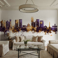 Luanda Skyline Purple & Gold Mural Wallpaper - room preview 04