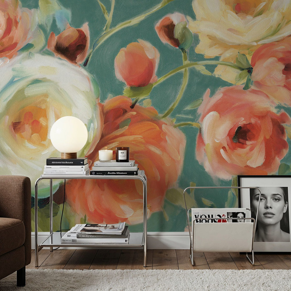 Florabundance I Autumn Teal Mural Wallpaper - room preview 04