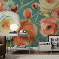 Florabundance I Autumn Teal Mural Wallpaper - room preview 04