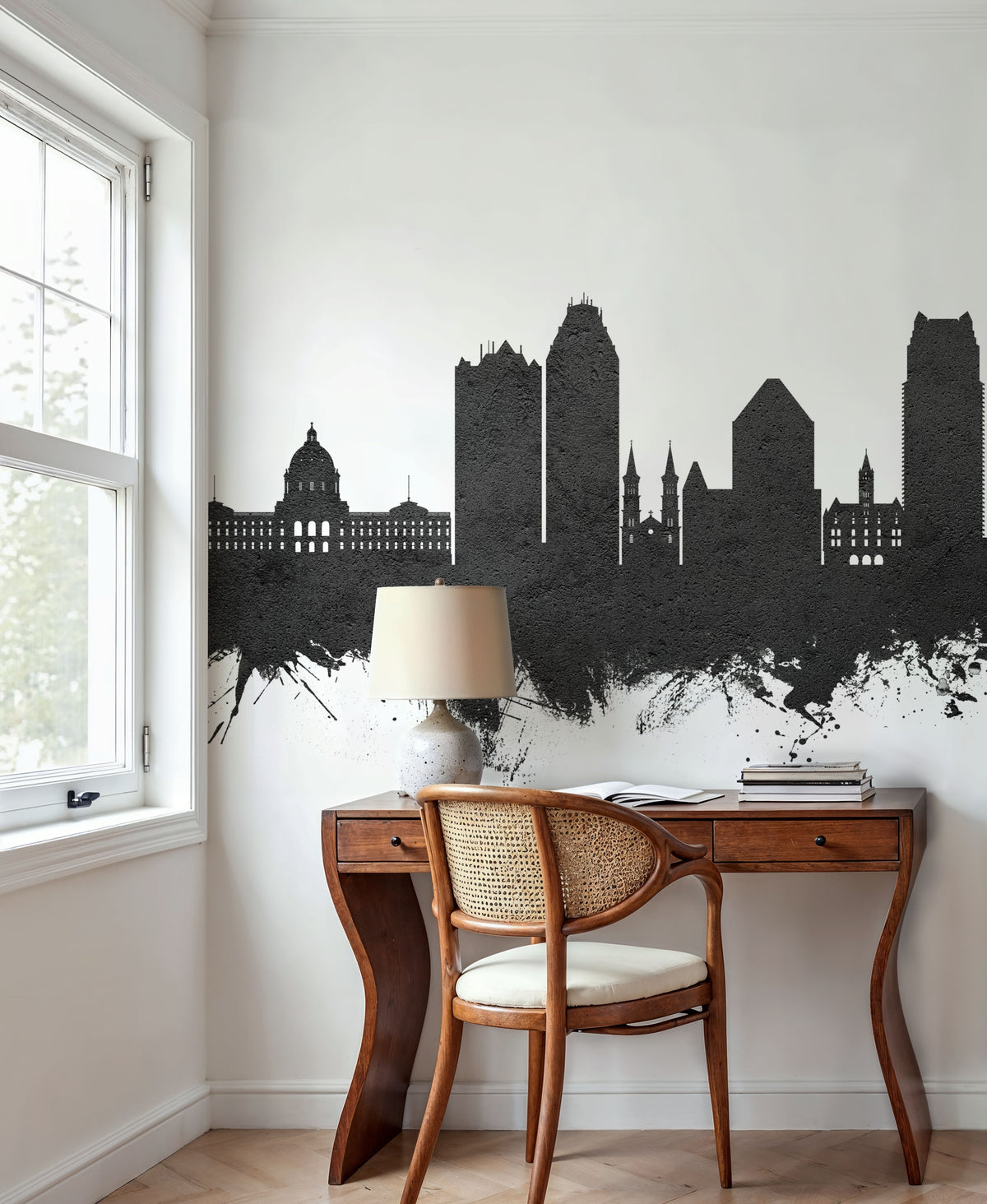 Saint Paul Minnesota Skyline Black & White Mural Wallpaper - room preview 04