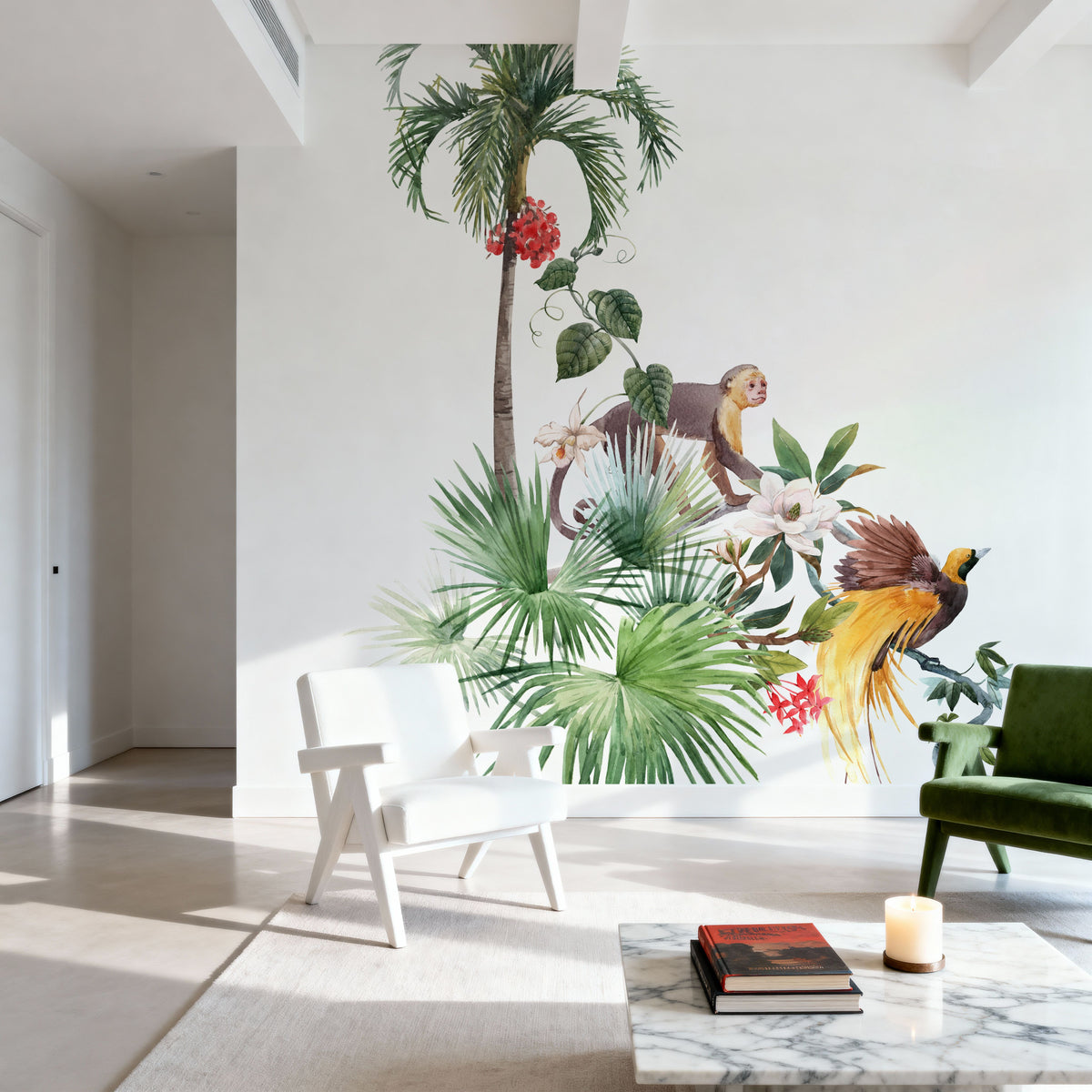 Paradise Bird and Monkey Mural Wallpaper - room preview 04