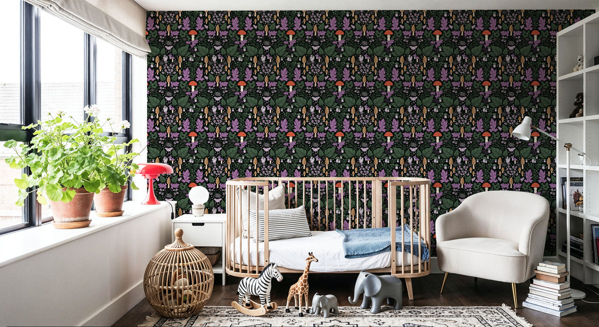 Autumn Forest Illustration, Purple Mural Wallpaper - room preview 04