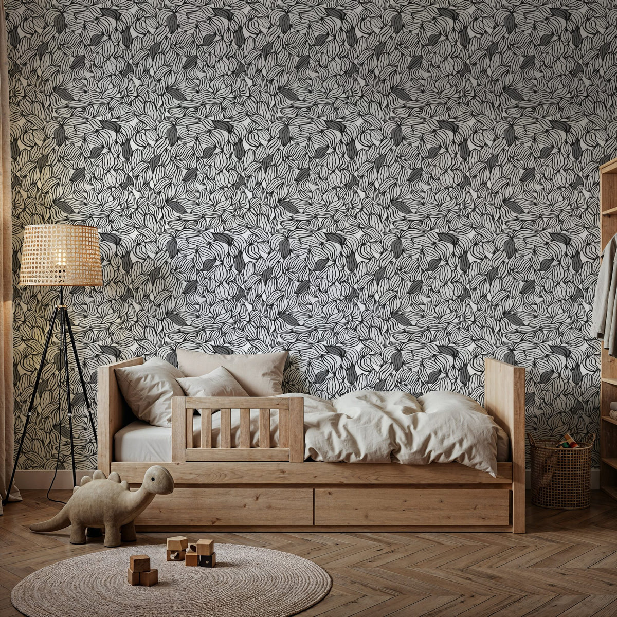 Negative Leaf, Black & White Mural Wallpaper - room preview 04