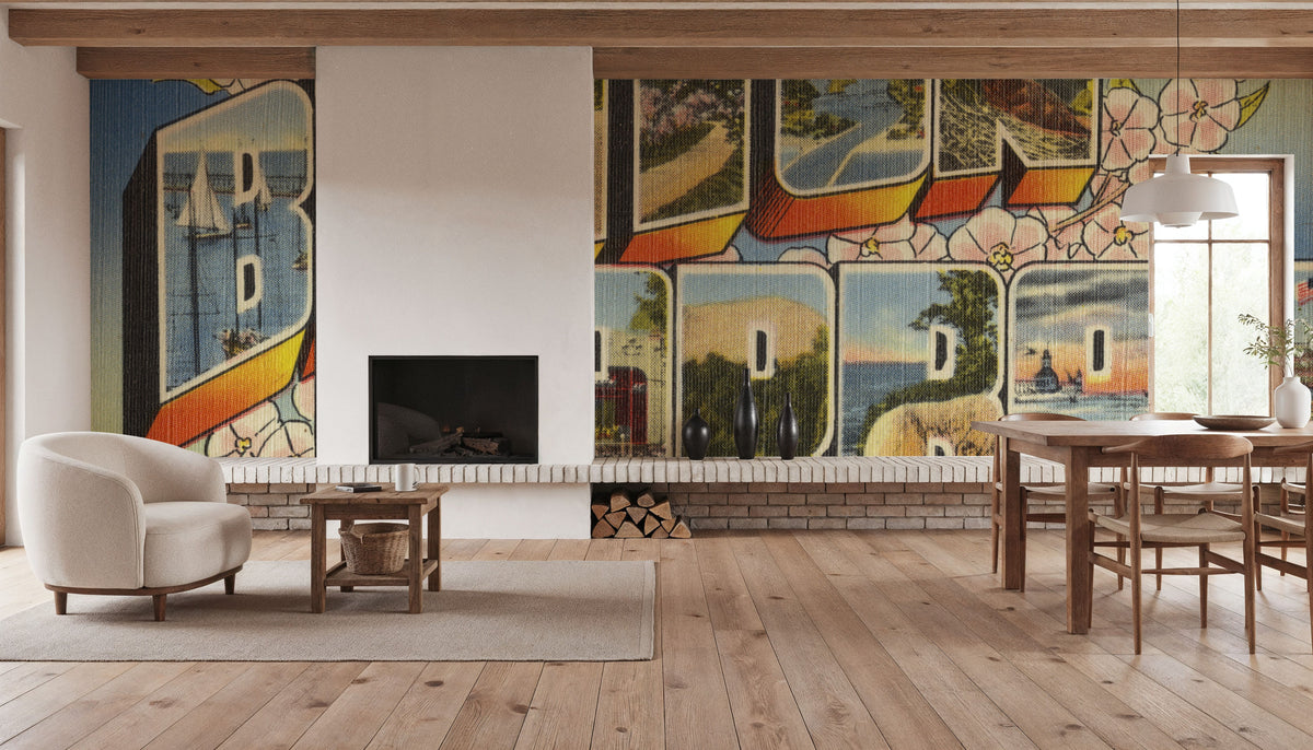 Greetings From Benton Harbor Flowers Mural Wallpaper - room preview 04