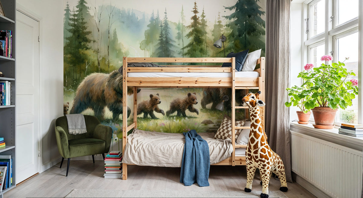Watercolor Bear Family Mural Wallpaper - room preview 04