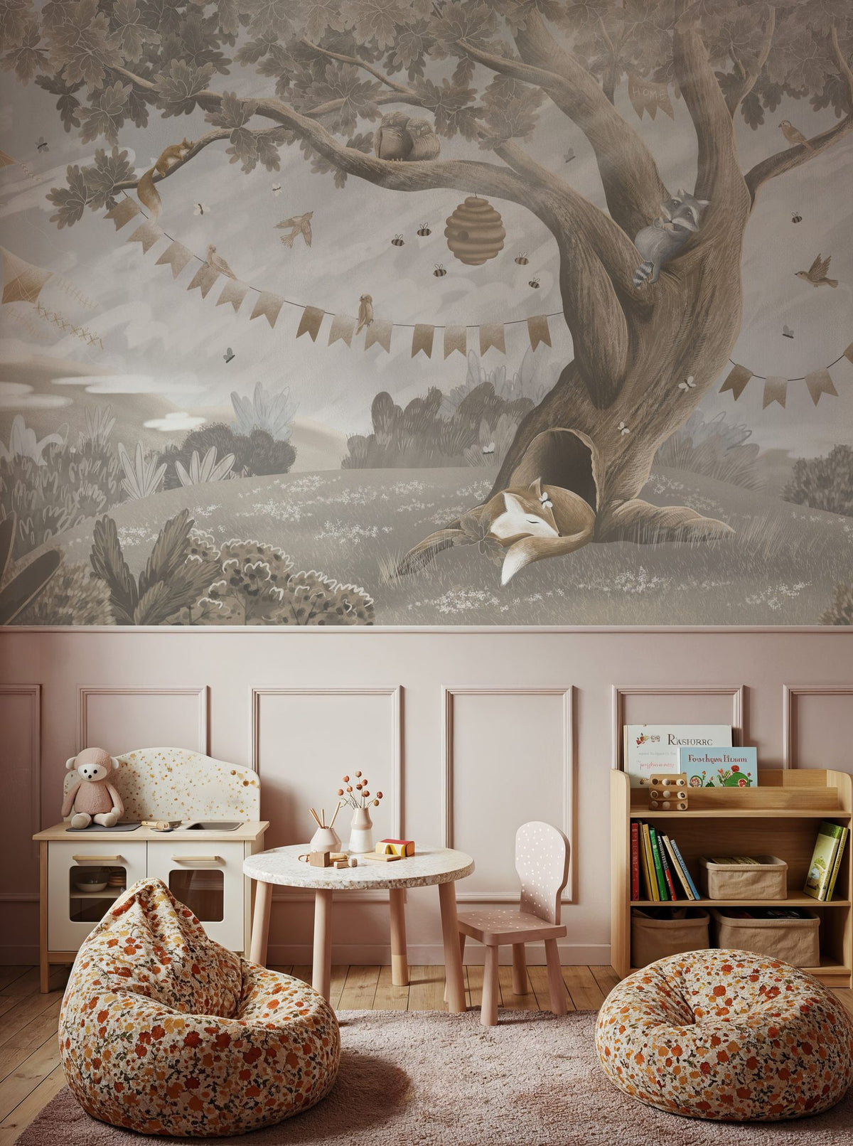Oak Hill Slumber, Beige Mural Wallpaper - room preview 04