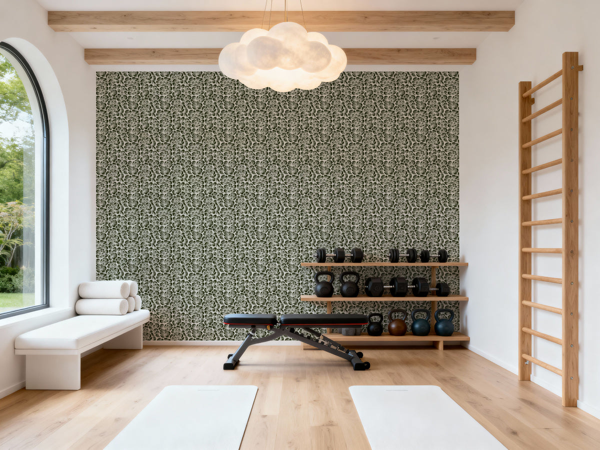 Cottege Peonies, Forest Green Mural Wallpaper - room preview 04