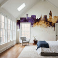Lincoln Nebraska Skyline Purple & Gold Mural Wallpaper - room preview 04