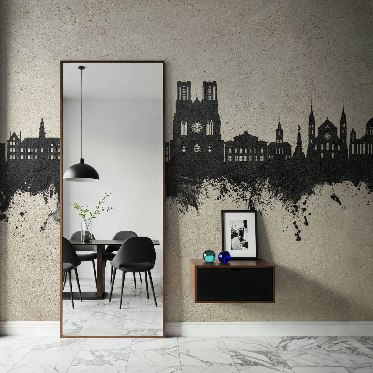 Reims France Skyline Concrete Mural Wallpaper - room preview 04