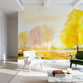 Yellow Autumn Trees, Landscape Painting Mural Wallpaper - room preview 04