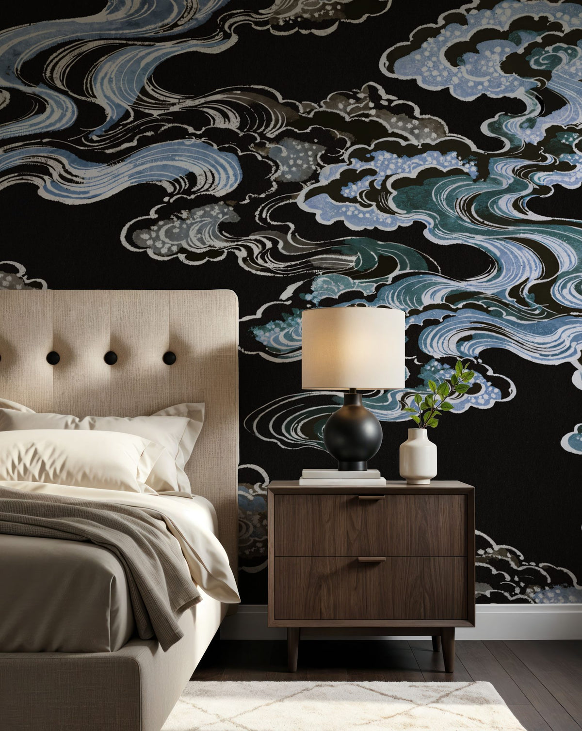 Ukiyo-e Clouds, Midnight Mural Wallpaper - room preview 04