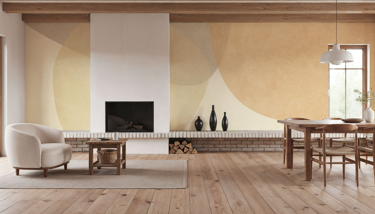Embracing Shapes, Butter Yellow Mural Wallpaper - room preview 04