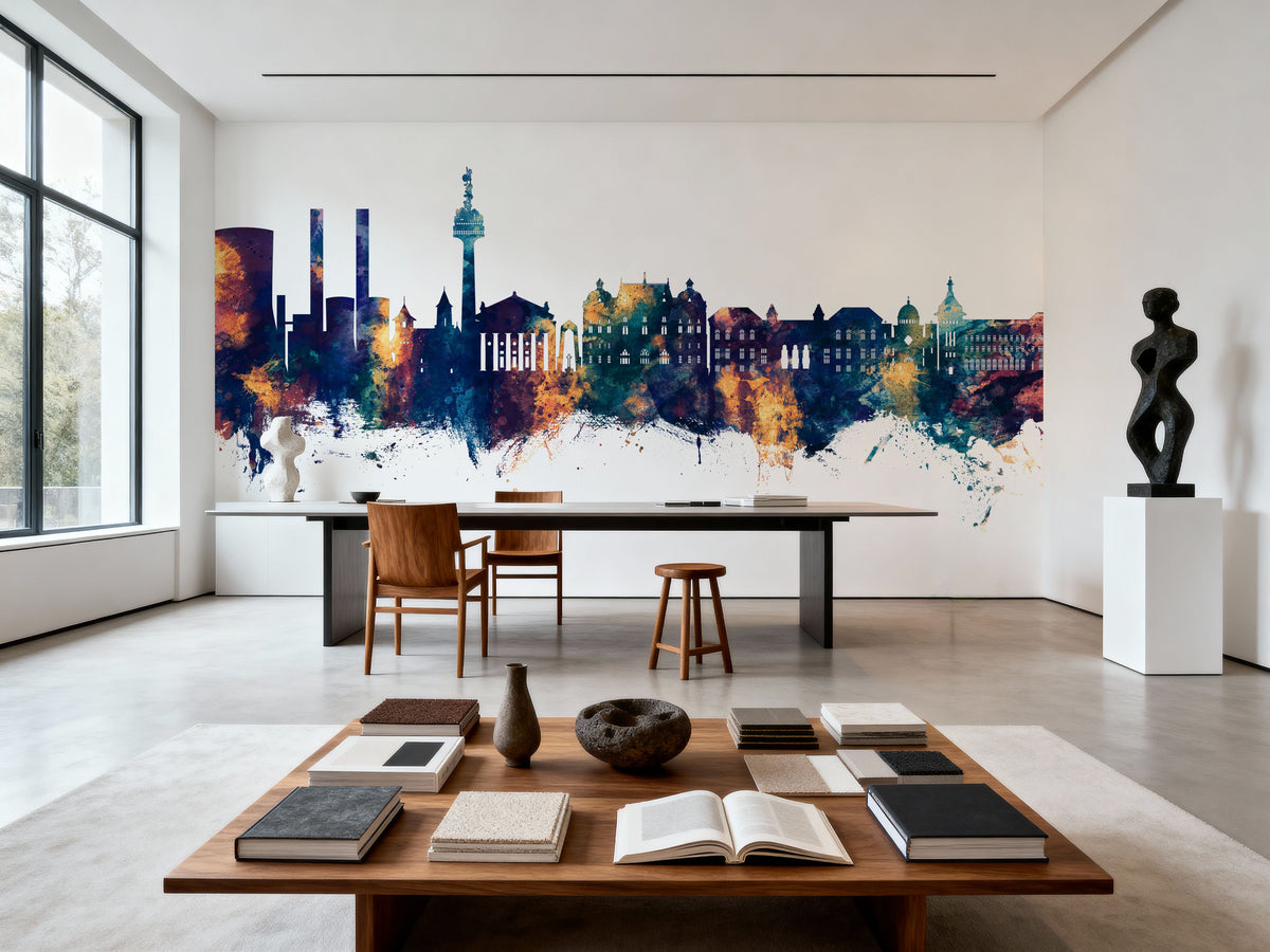 Galaţi Romania Skyline Blue & Bronze Mural Wallpaper - room preview 04