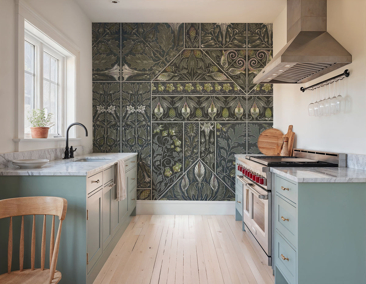 Floral Mood Green Mural Wallpaper - room preview 04