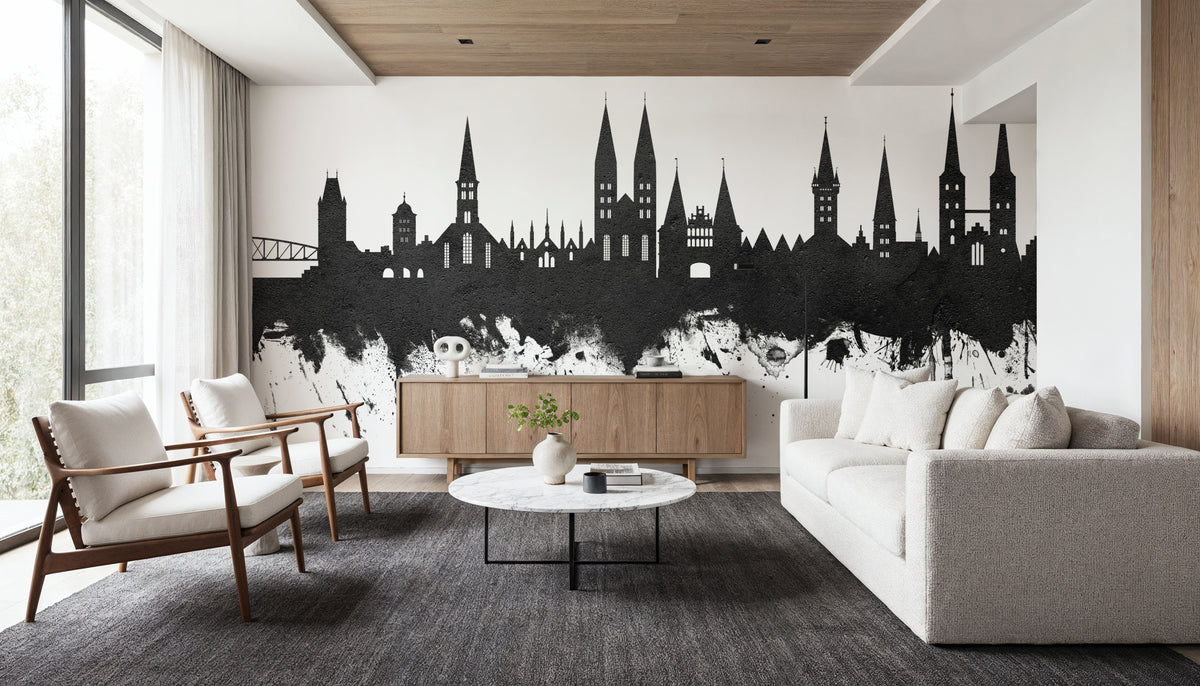 Lubeck Germany Skyline Black & White Mural Wallpaper - room preview 04