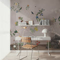 Birds in the Garden Gray Mural Wallpaper - room preview 04