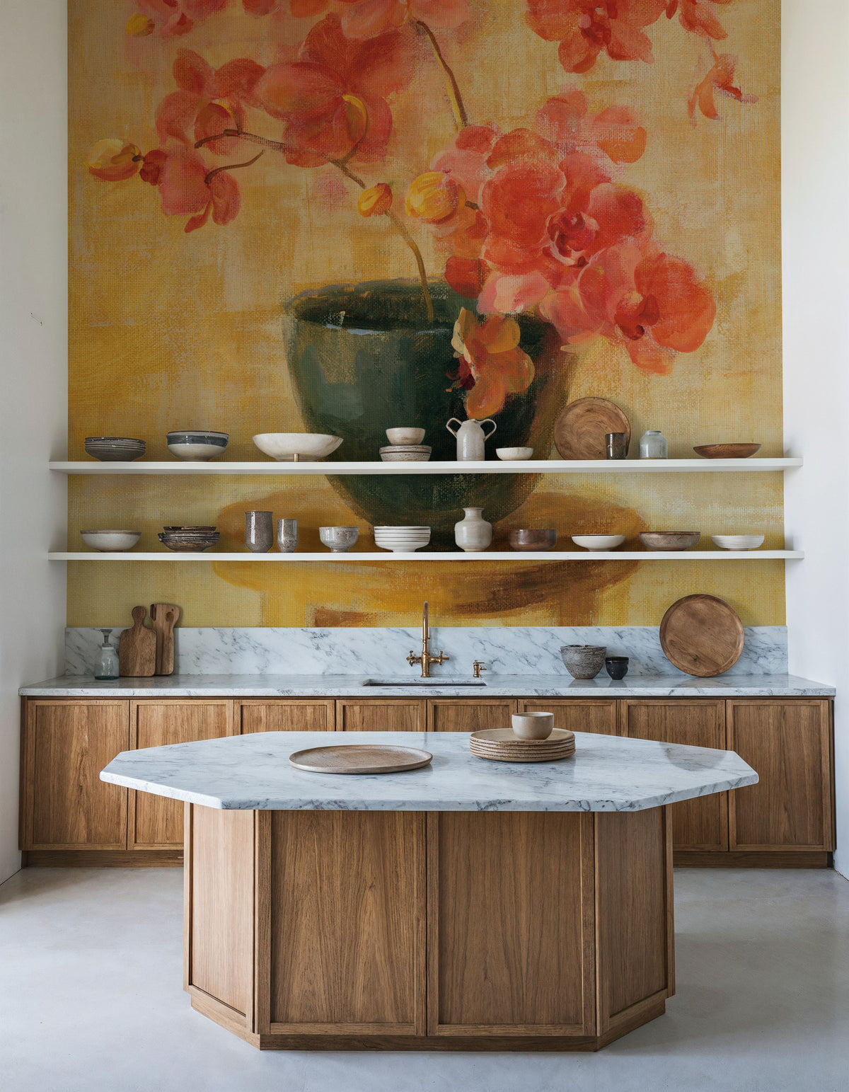 Pink Orchids in Black Vase Mural Wallpaper - room preview 04