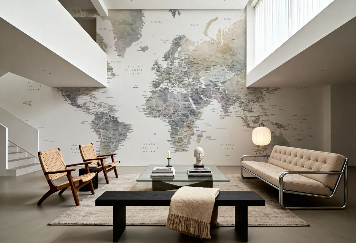 World Map Cities - Habiki Mural Wallpaper - room preview 04