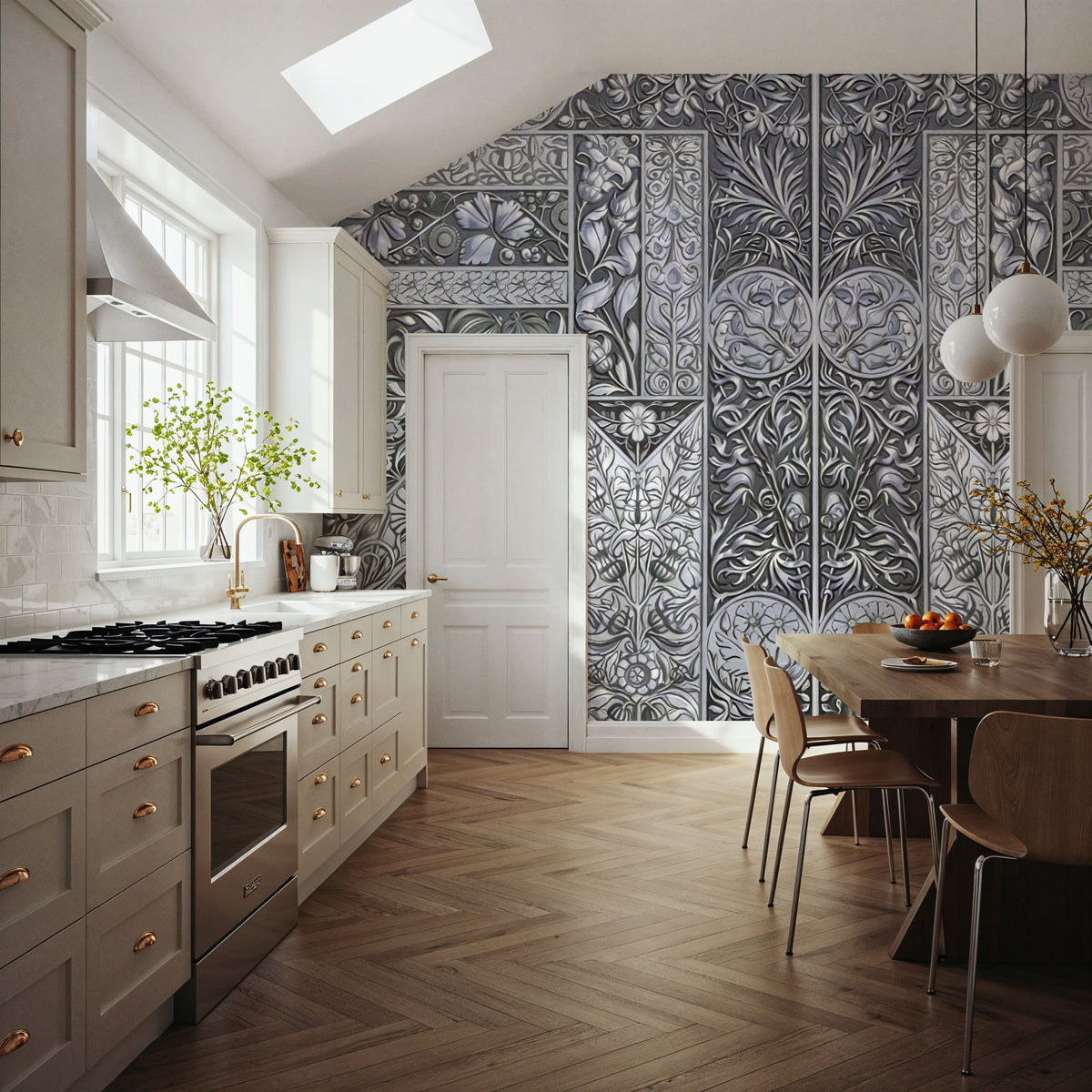 Flower Collection, Green & Blue Mural Wallpaper - room preview 04