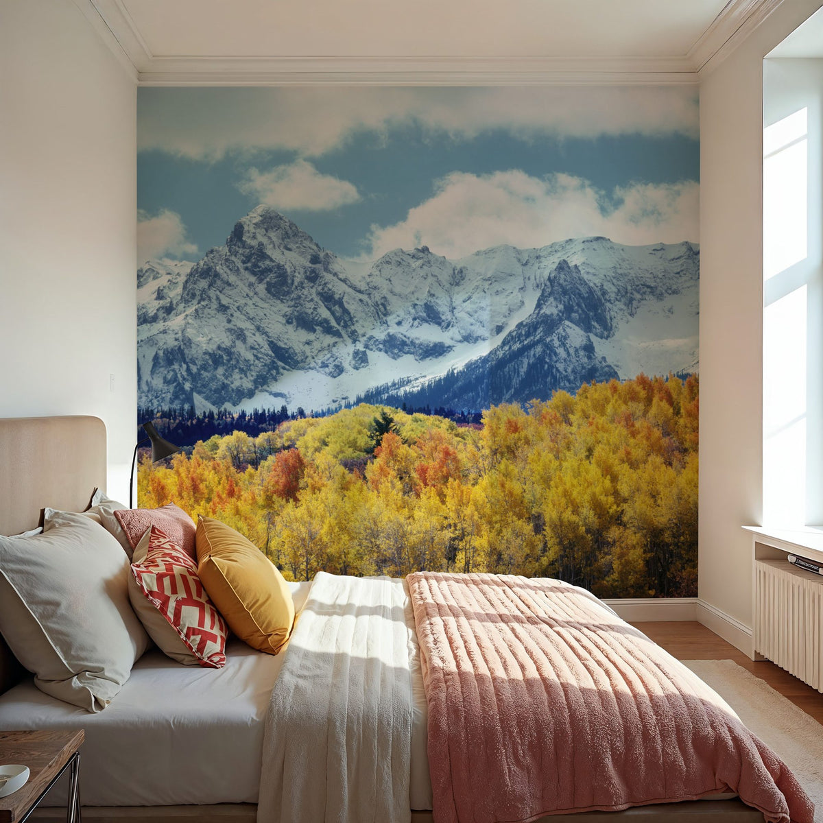 Misty Autumn Peaks Blue Mural Wallpaper - room preview 04