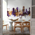 Plymouth England Skyline Purple & Gold Mural Wallpaper - room preview 04