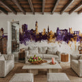 Colchester England Skyline Purple & Gold Mural Wallpaper - room preview 04