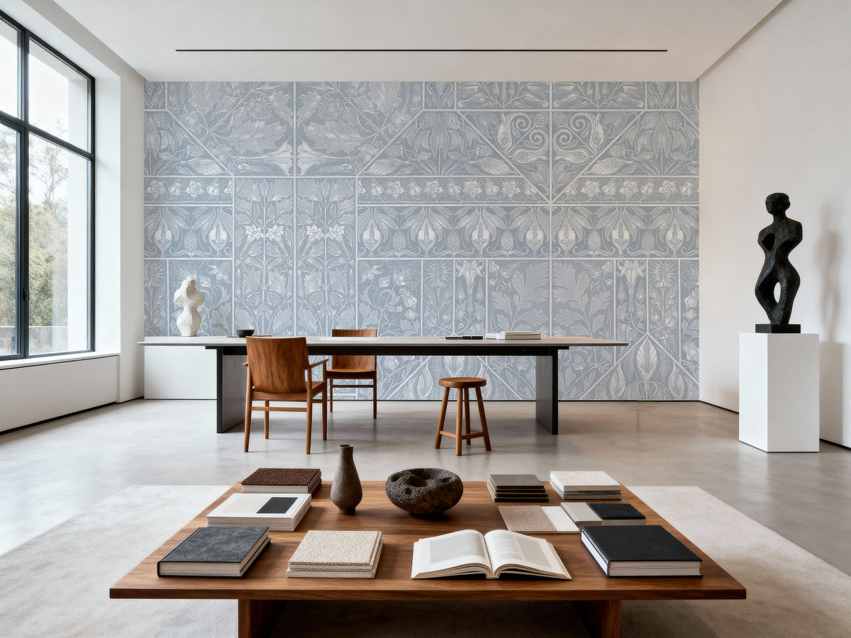 Floral Mood Blue Mural Wallpaper - room preview 04