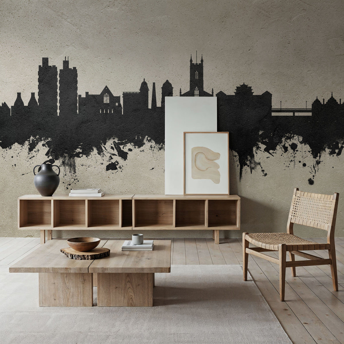 Stoke-on-Trent Skyline Concrete Mural Wallpaper - room preview 04