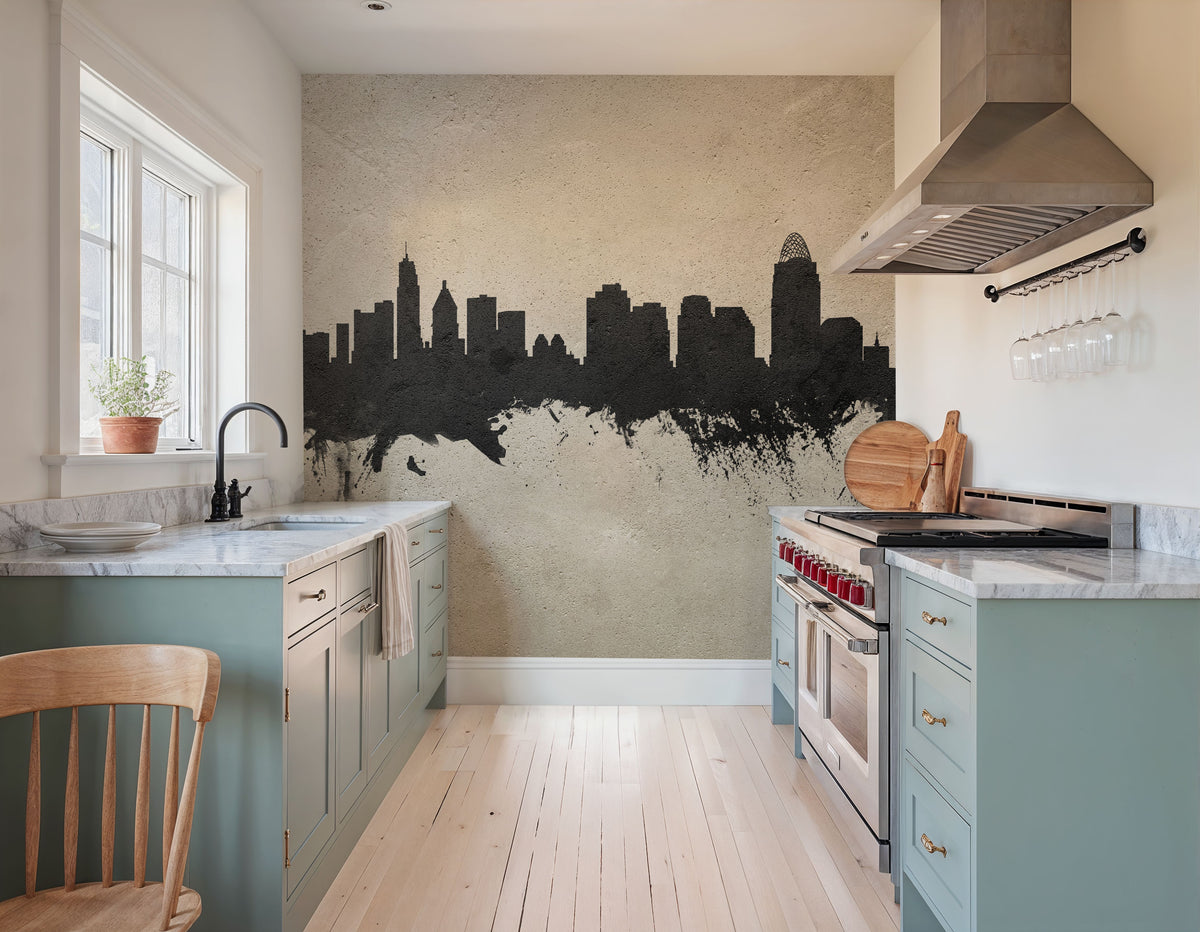 Cincinnati Ohio Skyline Concrete Mural Wallpaper - room preview 04
