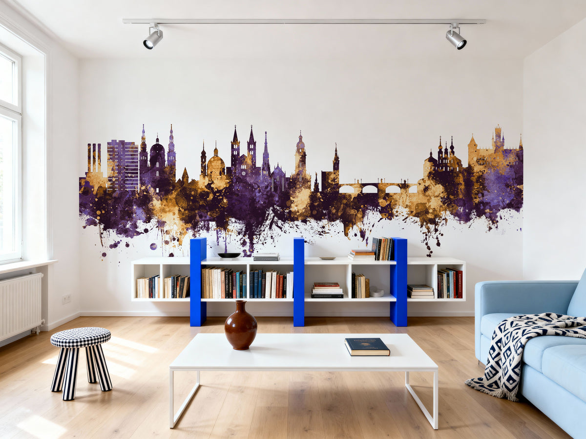 Würzburg Germany Skyline Purple & Gold Mural Wallpaper - room preview 04