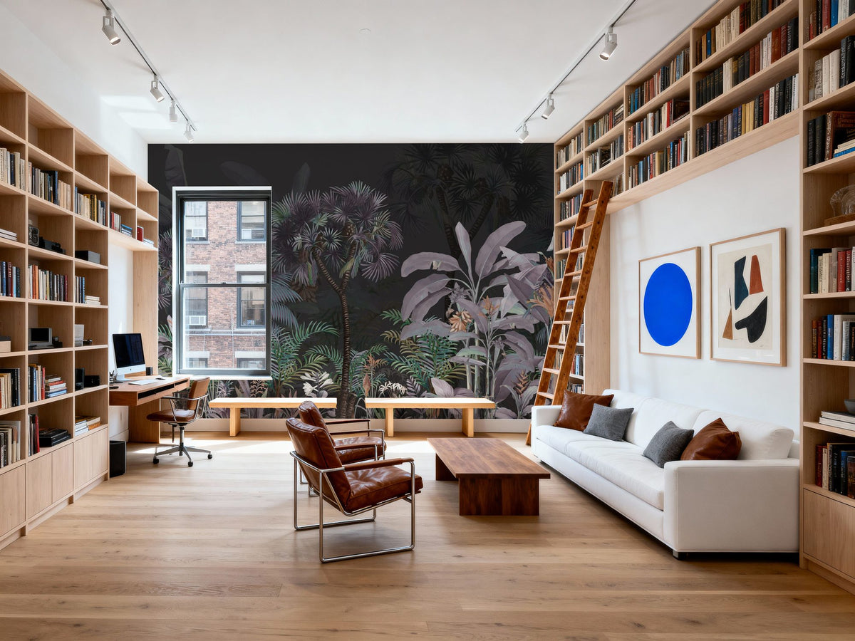 Tropical Forest Strolls Dark Green Mural Wallpaper - room preview 04