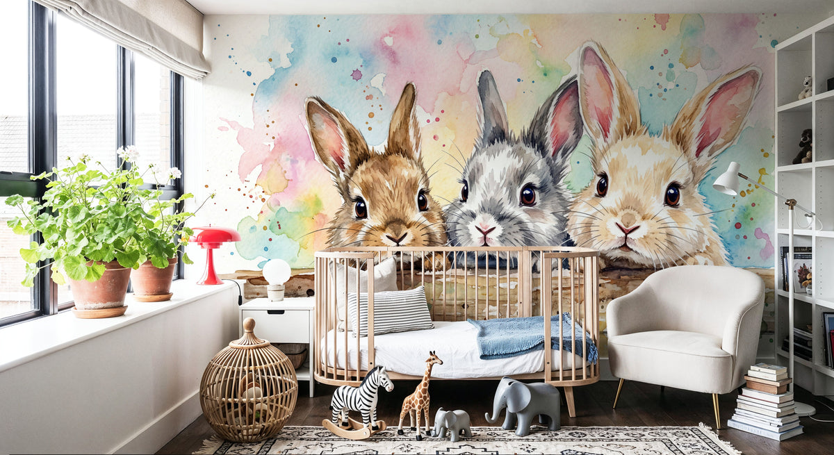 Rabbits II - Cute Baby Animals Series Mural Wallpaper - room preview 04