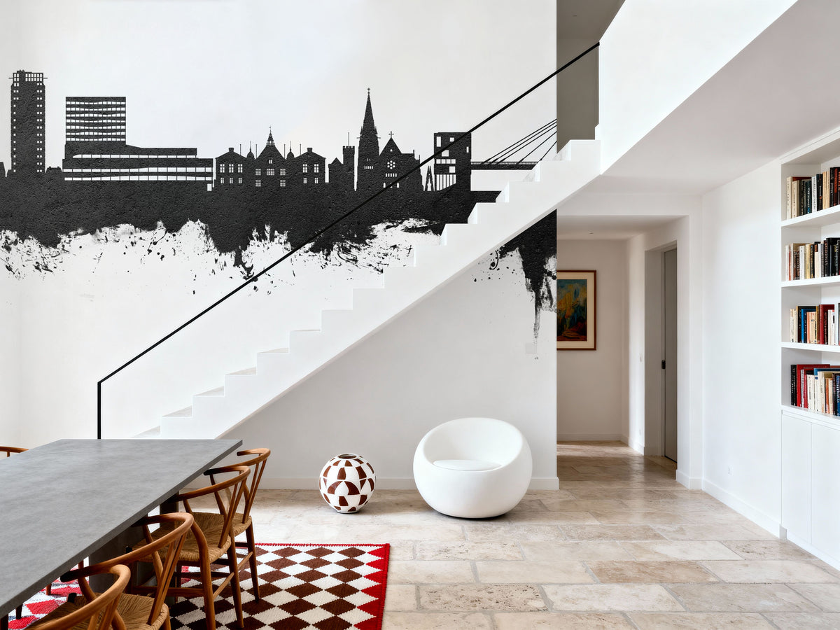 Umeå Skyline Black & White Mural Wallpaper - room preview 04