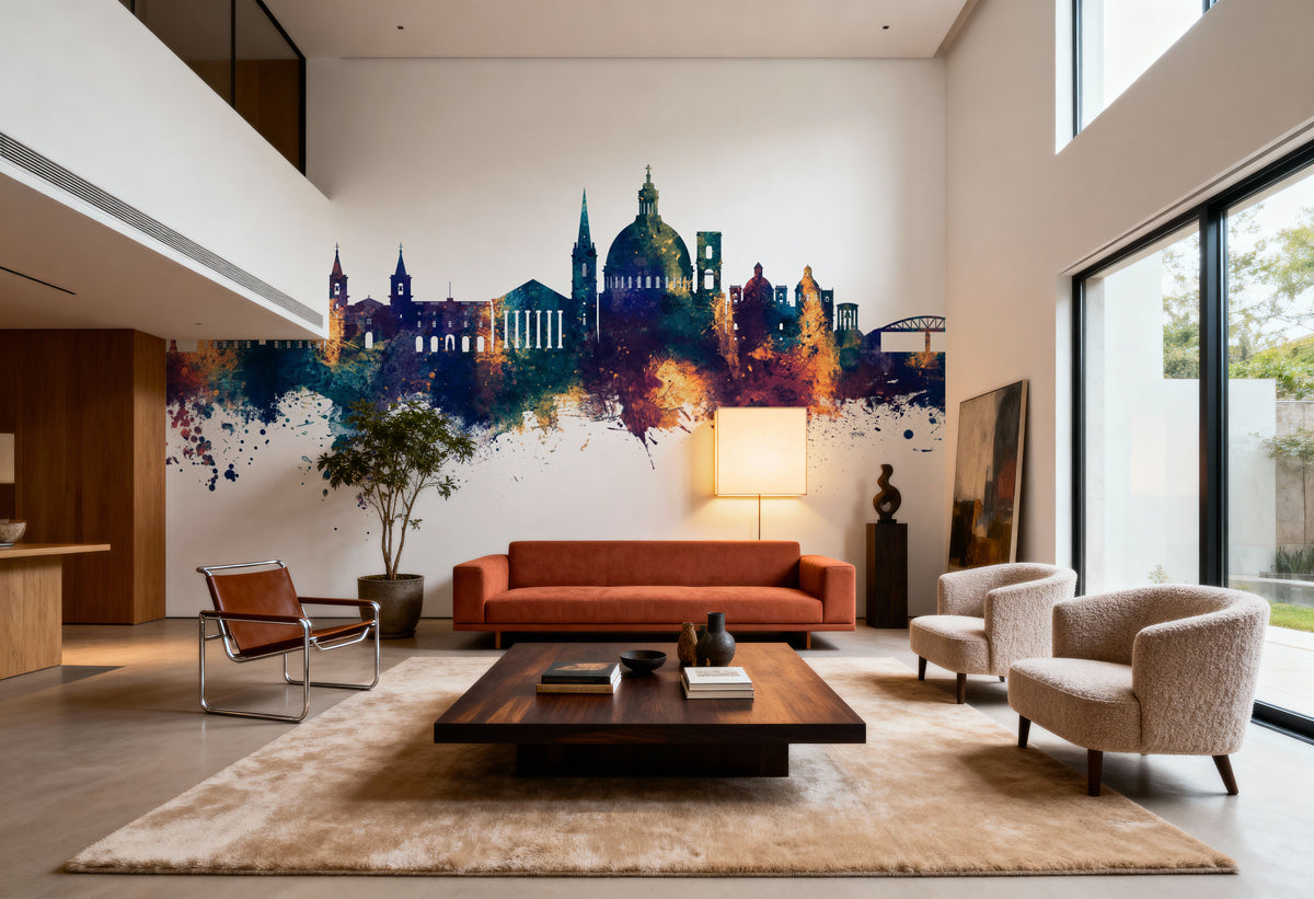 Valletta Malta Skyline Blue & Bronze Mural Wallpaper - room preview 04