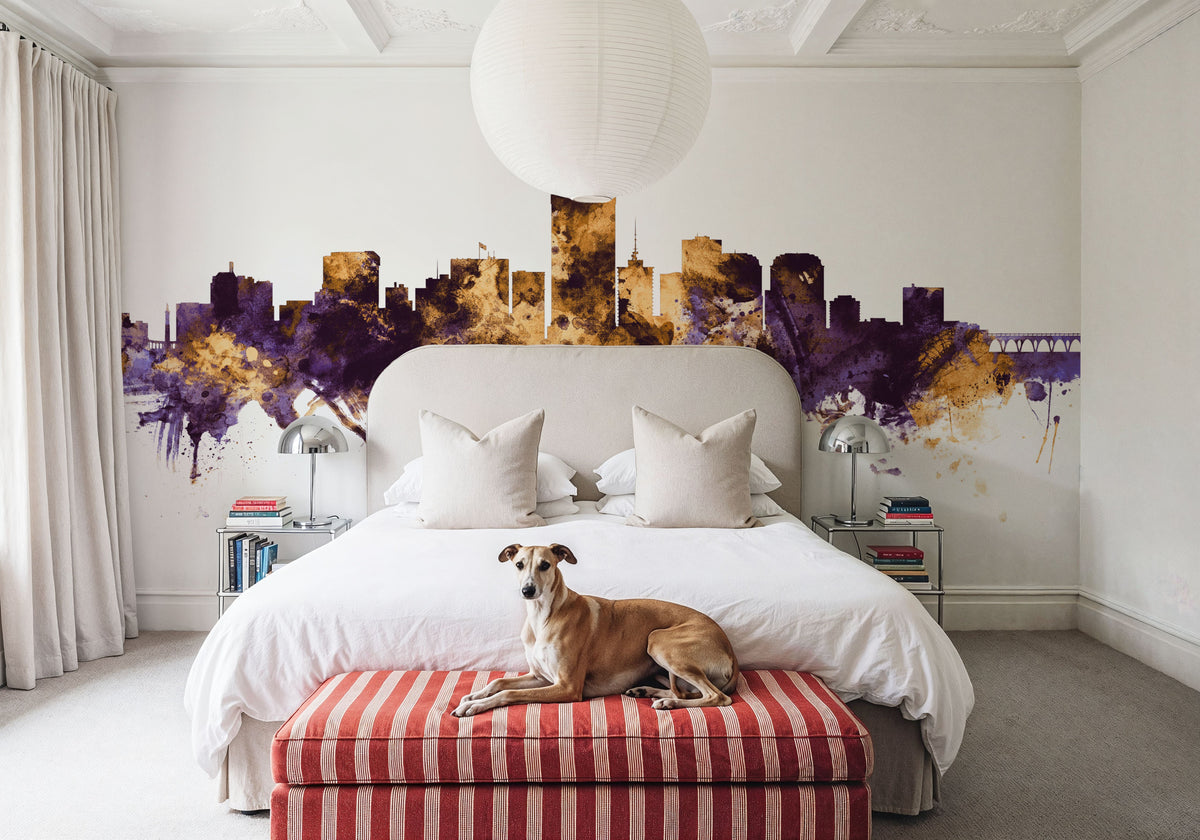 Richmond Virginia Skyline Purple & Gold Mural Wallpaper - room preview 04