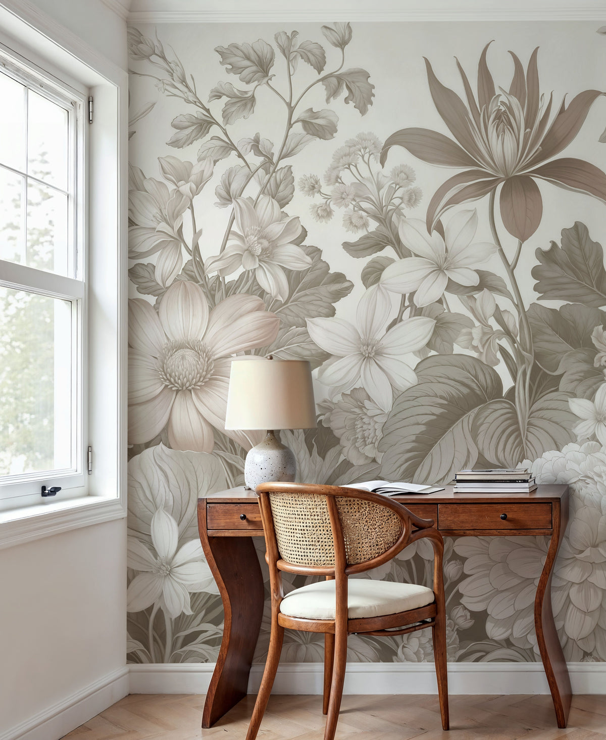 Dahlia Days, Greige Mural Wallpaper - room preview 04