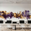 Tuscaloosa Alabama Skyline Purple & Gold Mural Wallpaper - room preview 04