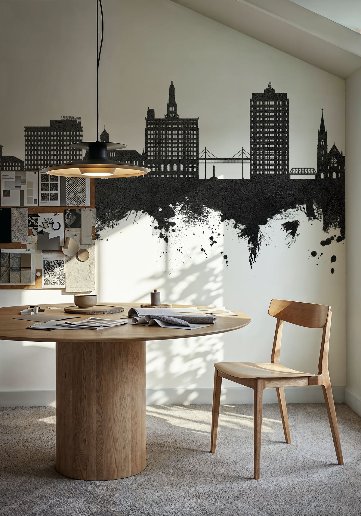 Davenport Iowa Skyline Black & White Mural Wallpaper - room preview 04