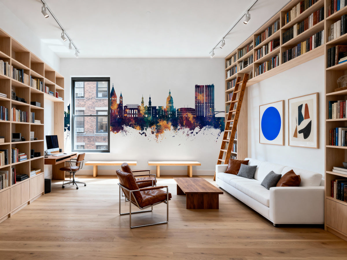 Mainz Germany Skyline Blue & Bronze Mural Wallpaper - room preview 04