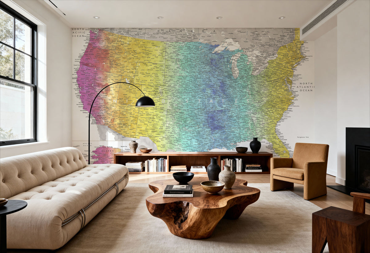 US Map Detailed - Jude Mural Wallpaper - room preview 04